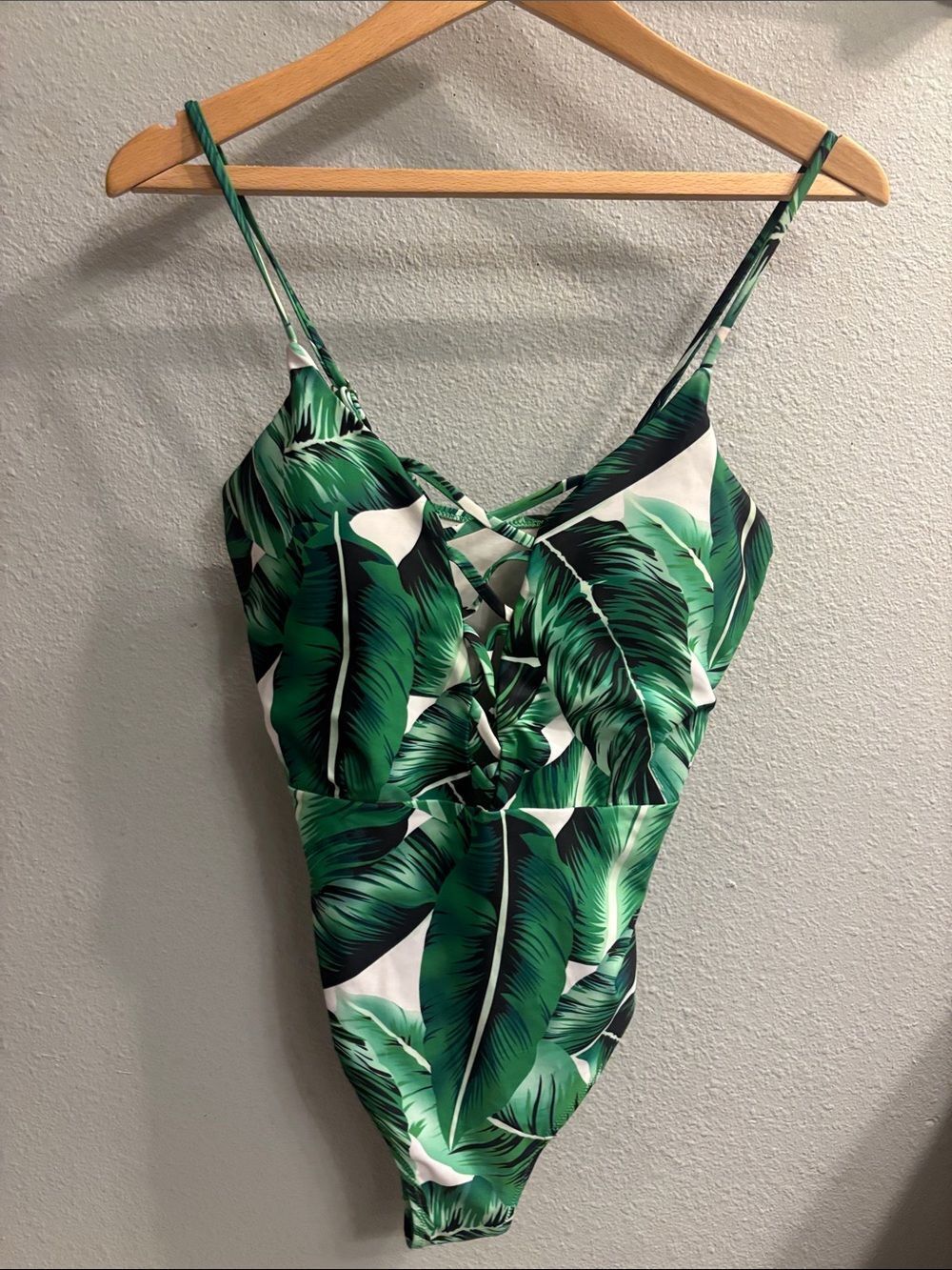 Leaf Print Green One-Piece Swimsuit for Women